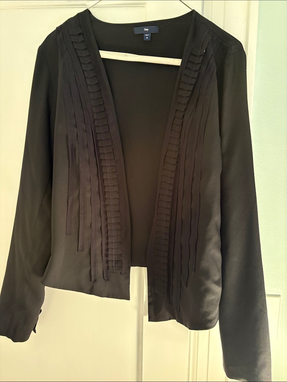 GAP Women's Black Open-Front Jacket with Pleated Trim